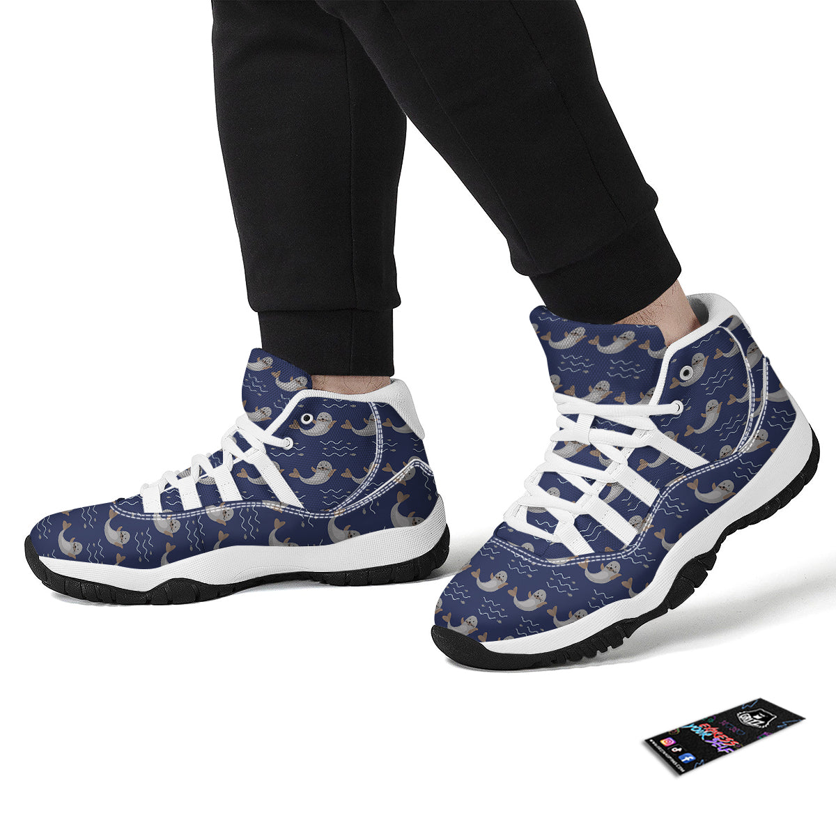 Walrus On Sea Print Pattern White Bball Shoes-grizzshop