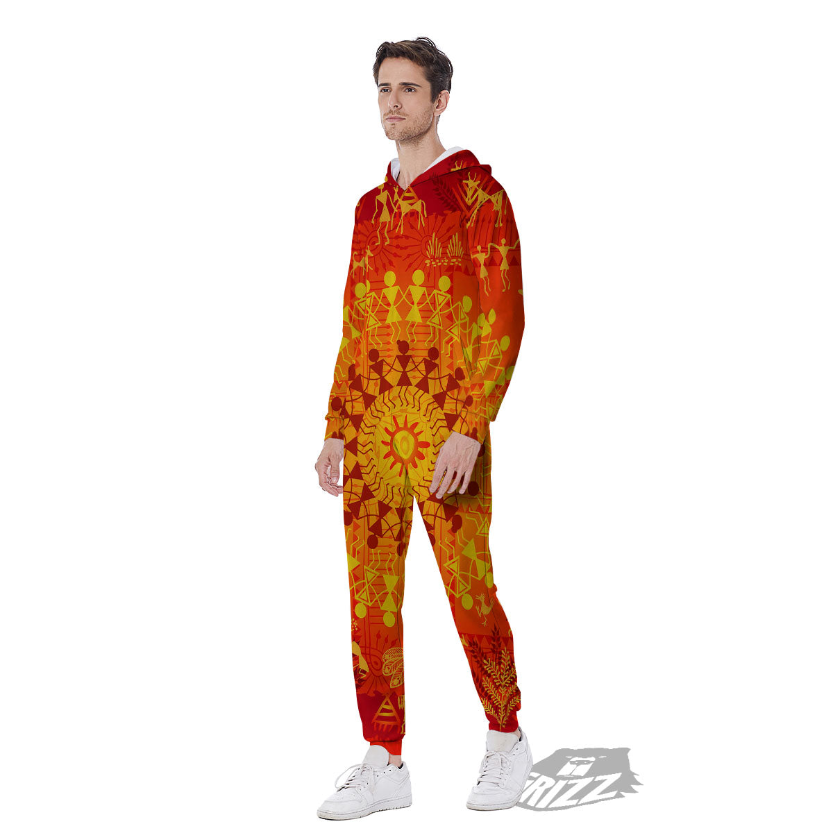 Warli Tribal Ancient Indian Print Men's Jumpsuit-grizzshop