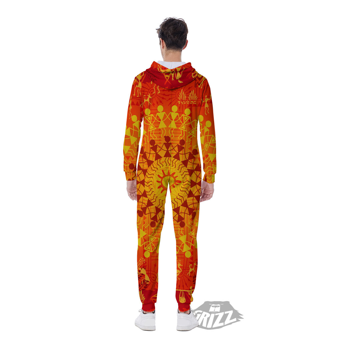Warli Tribal Ancient Indian Print Men's Jumpsuit-grizzshop
