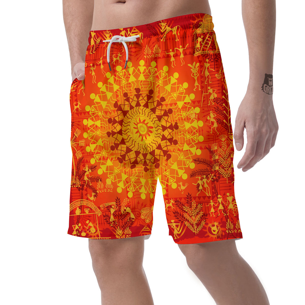 Warli Tribal Ancient Indian Print Men's Shorts-grizzshop
