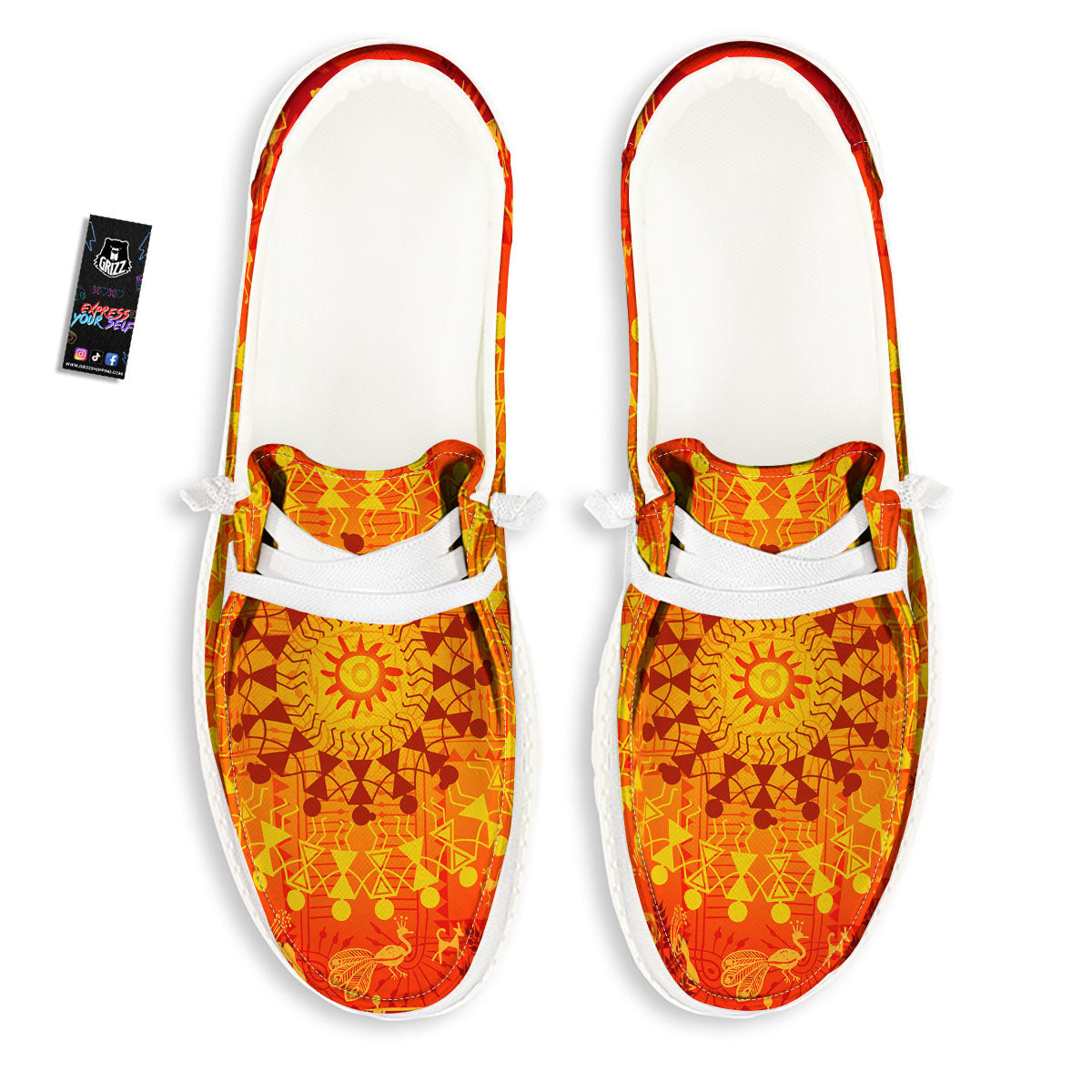 Warli Tribal Ancient Indian Print White Loafers-grizzshop