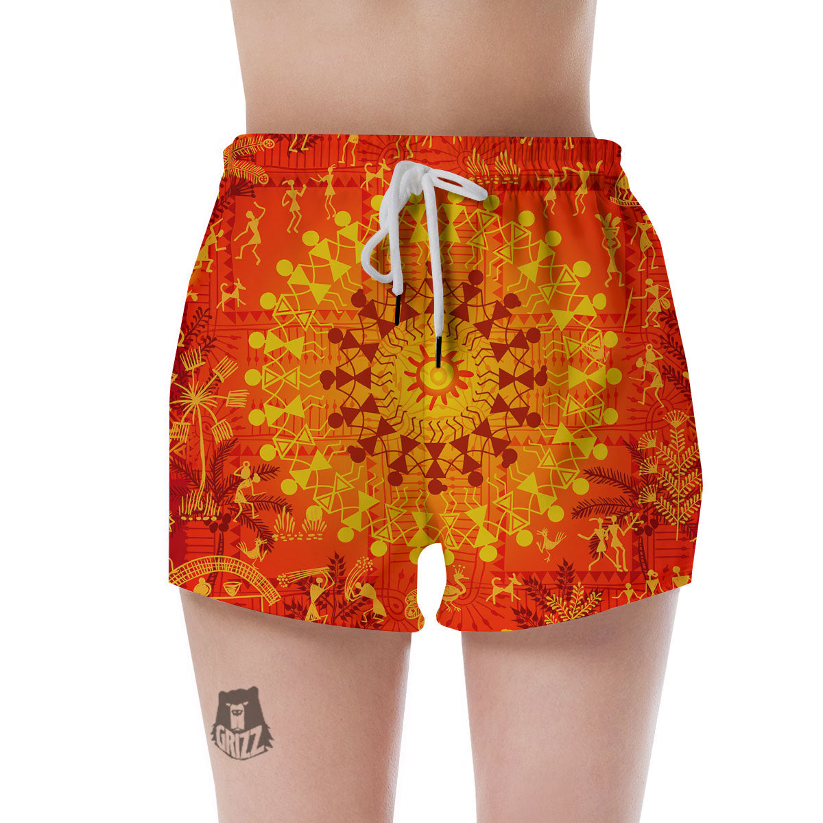Warli Tribal Ancient Indian Print Women's Shorts-grizzshop