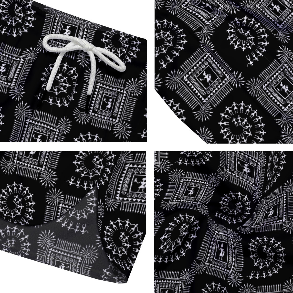 Warli Tribal White And Black Print Men's Running Shorts-grizzshop
