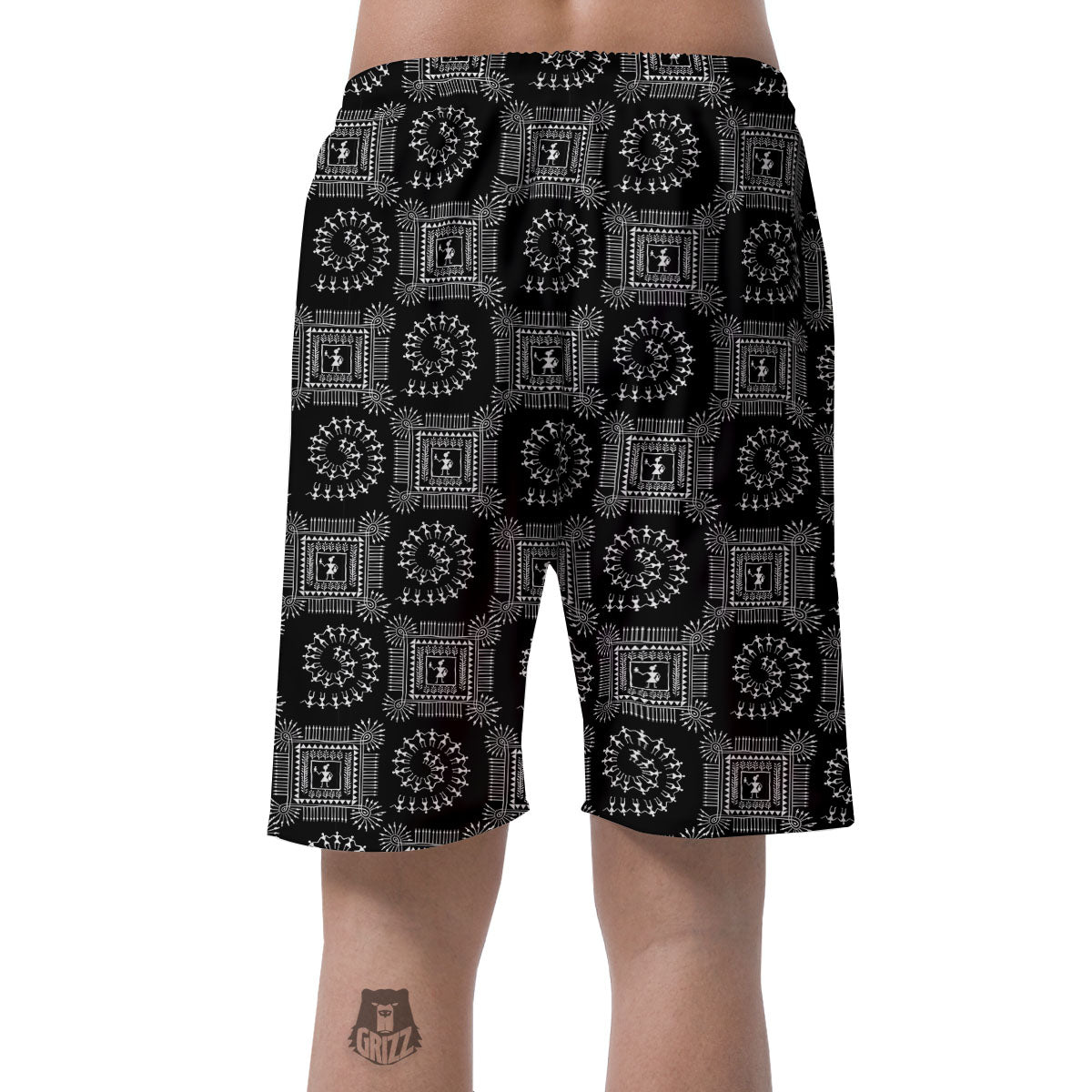 Warli Tribal White And Black Print Men's Shorts-grizzshop