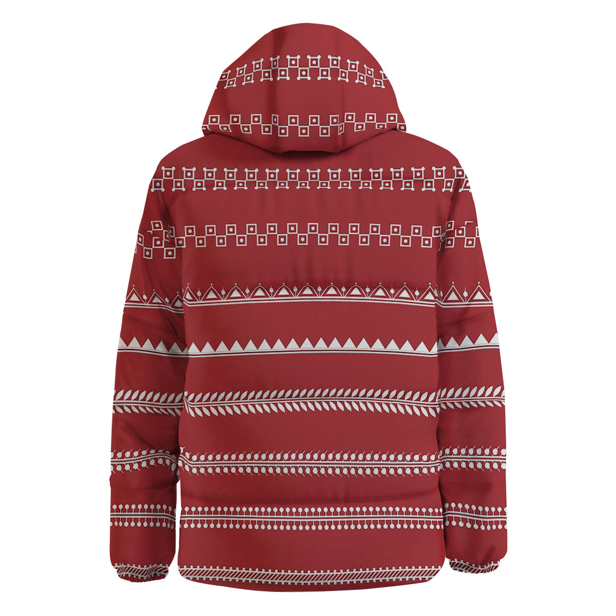 Warli Tribal White And Red Print Down Jacket-grizzshop