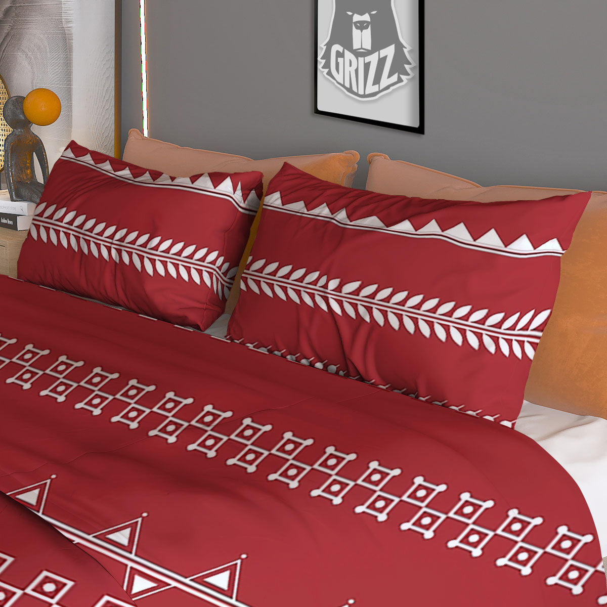 Warli Tribal White And Red Print Duvet Cover Bedding Set