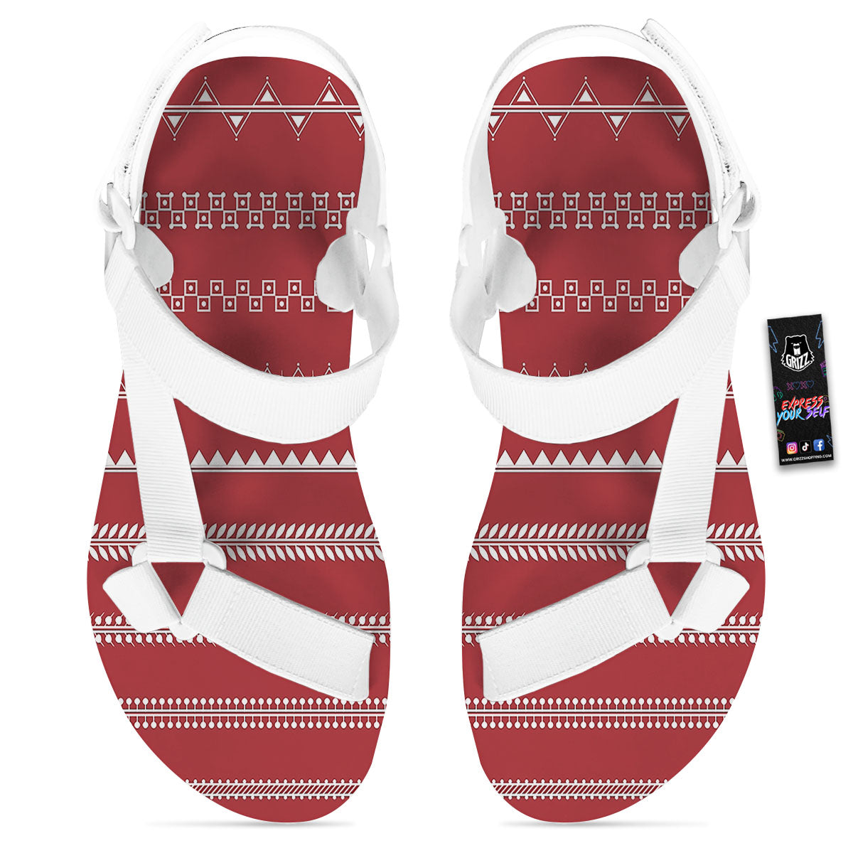 Warli Tribal White And Red Print White Open Toe Sandals-grizzshop