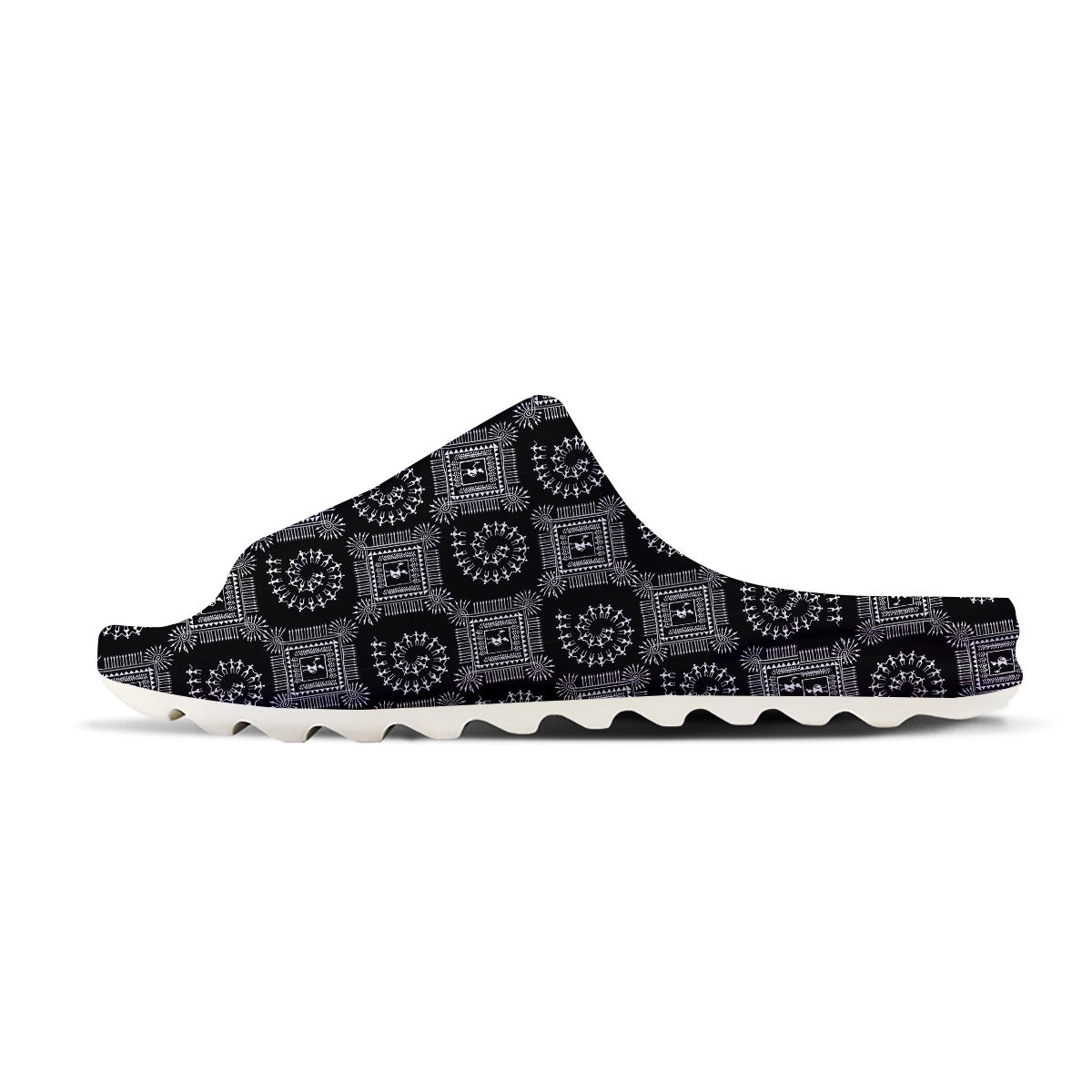 Warli Tribal White And Black Print Sandals-grizzshop