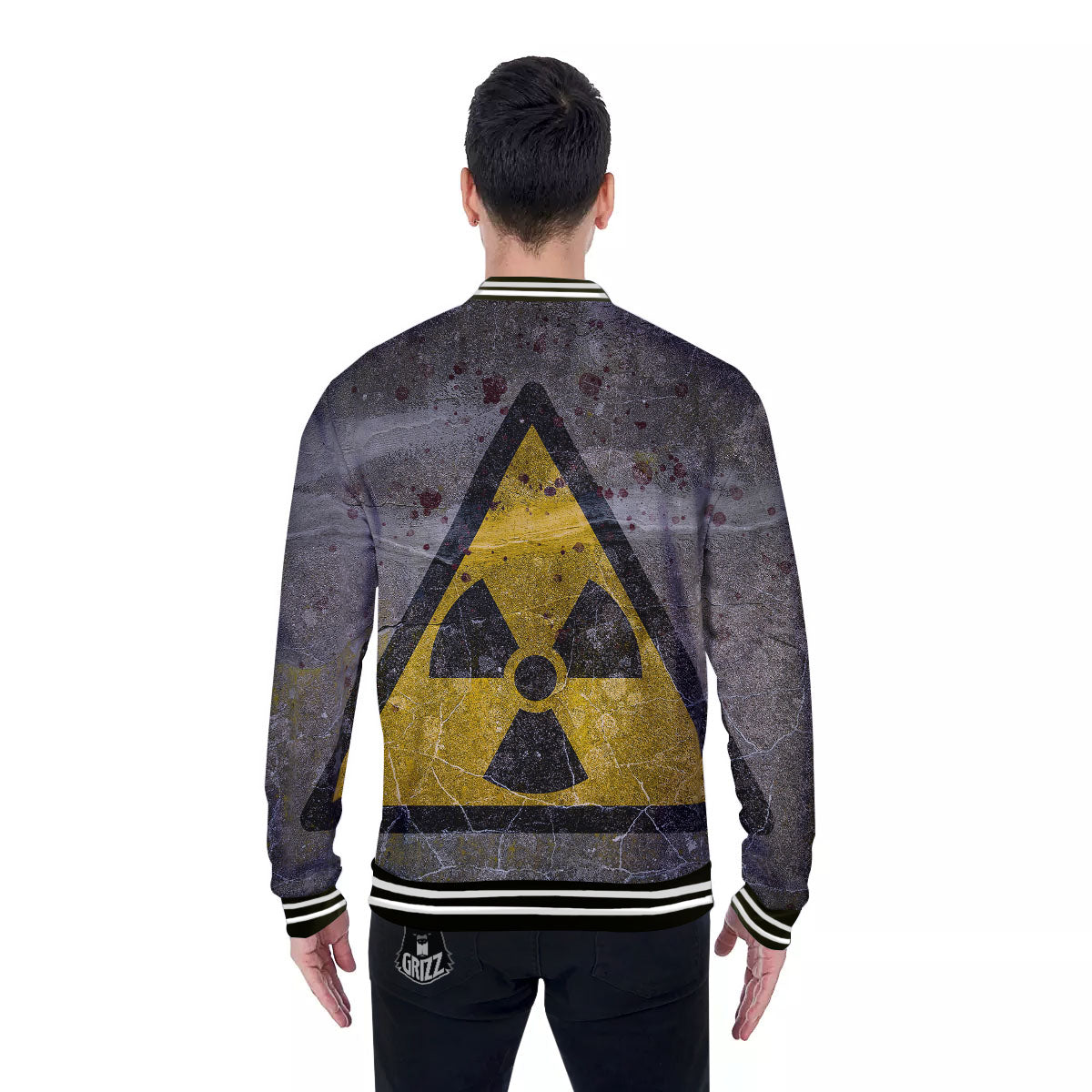 Warning Nuclear Symbol Print Baseball Jacket-grizzshop