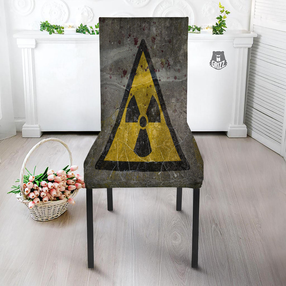 Warning Nuclear Symbol Print Dining Chair Slipcover-grizzshop