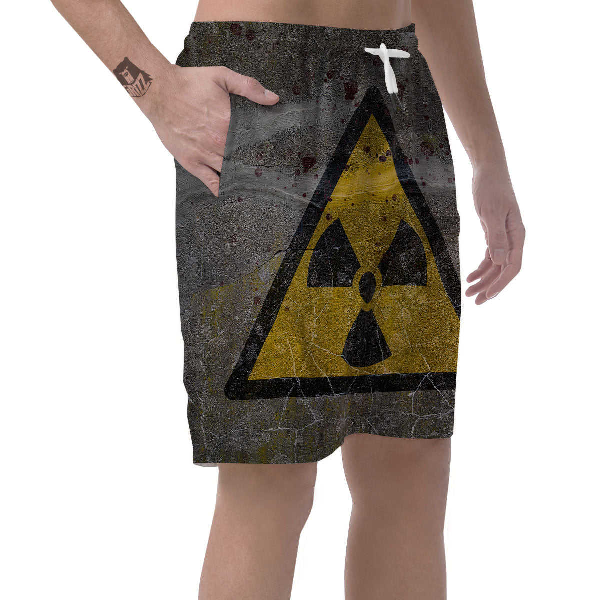 Warning Nuclear Symbol Print Men's Shorts-grizzshop