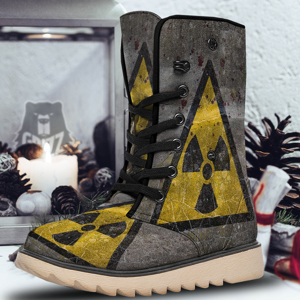 Warning Nuclear Symbol Print Snow Boots-grizzshop