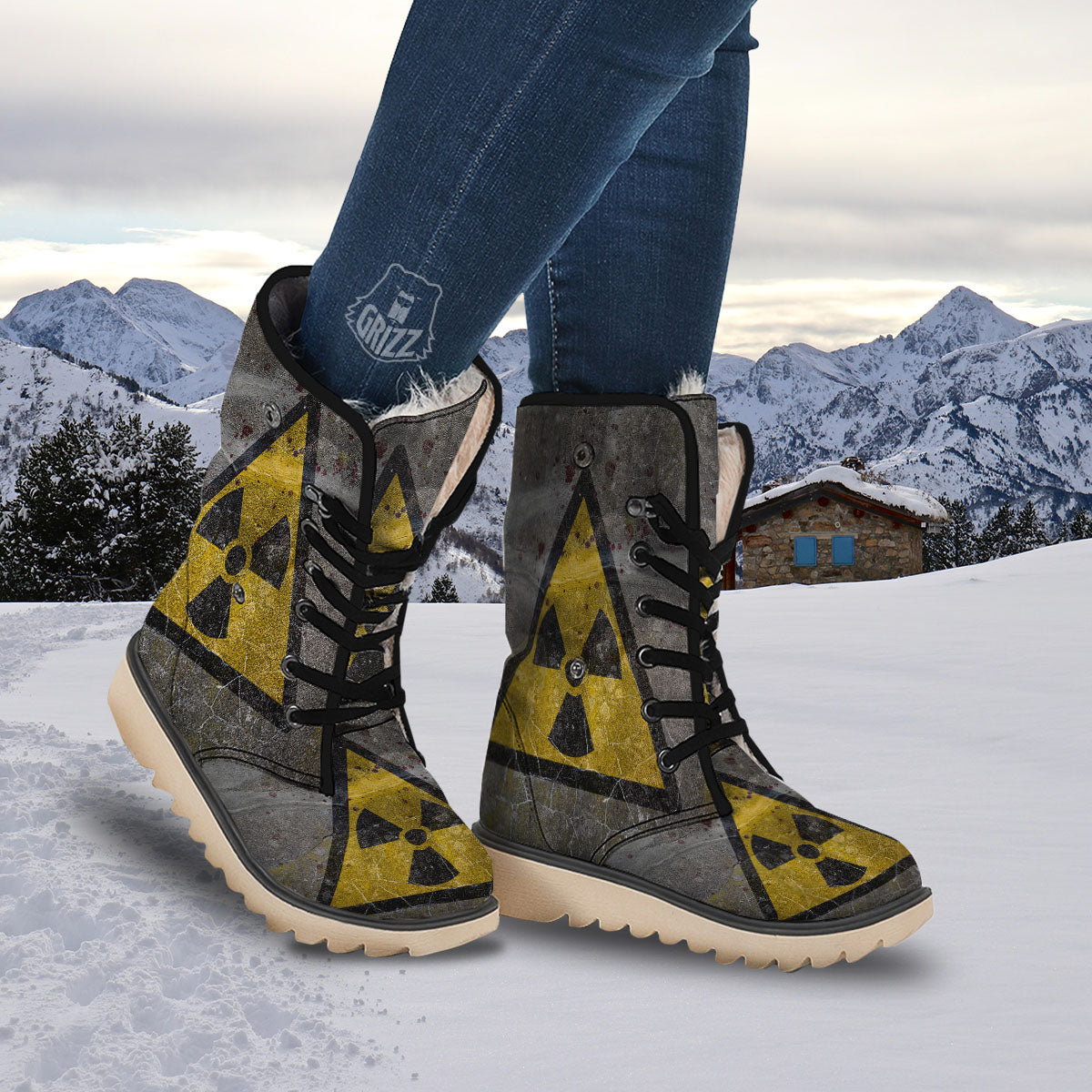 Warning Nuclear Symbol Print Snow Boots-grizzshop