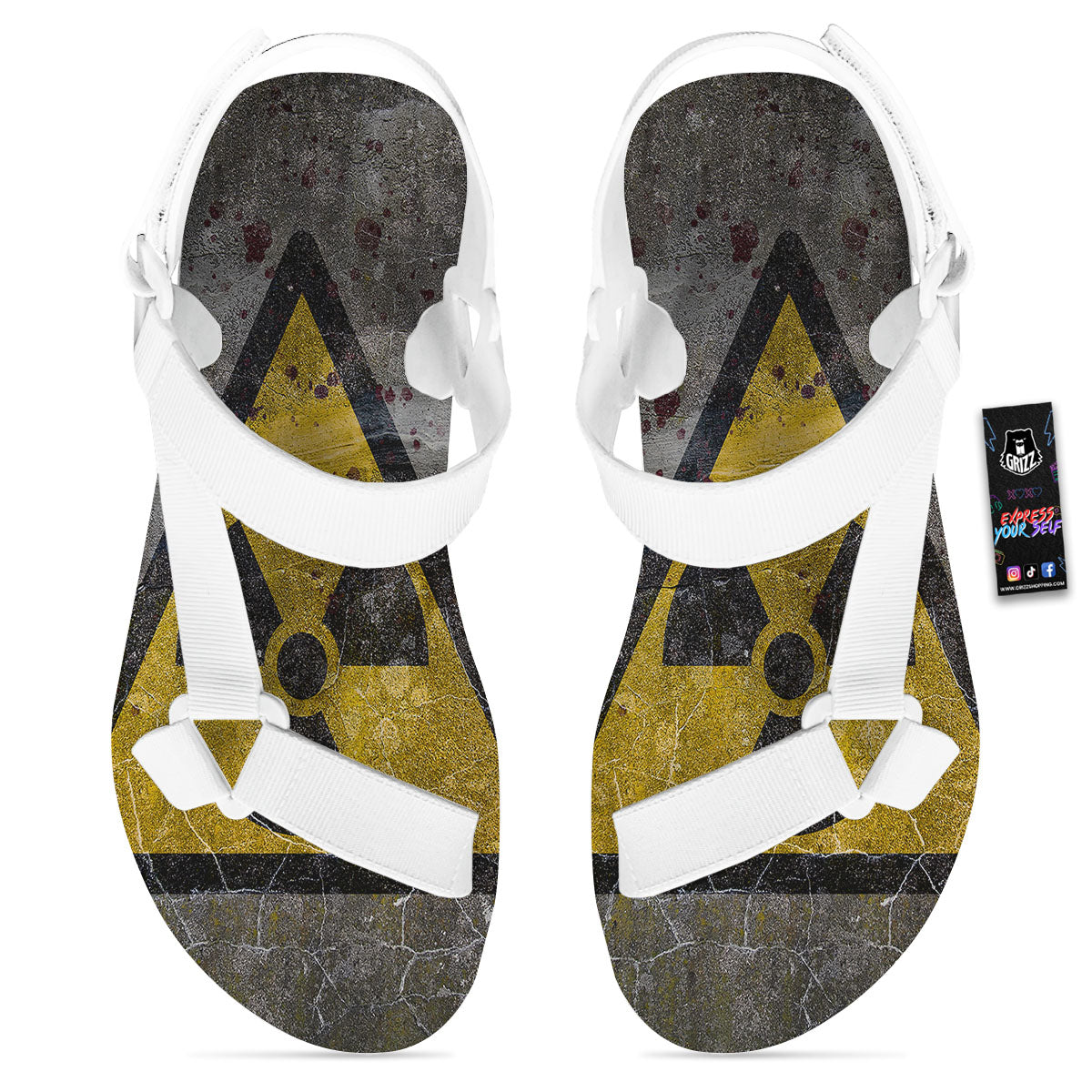 Warning Nuclear Symbol Print White Open Toe Sandals-grizzshop
