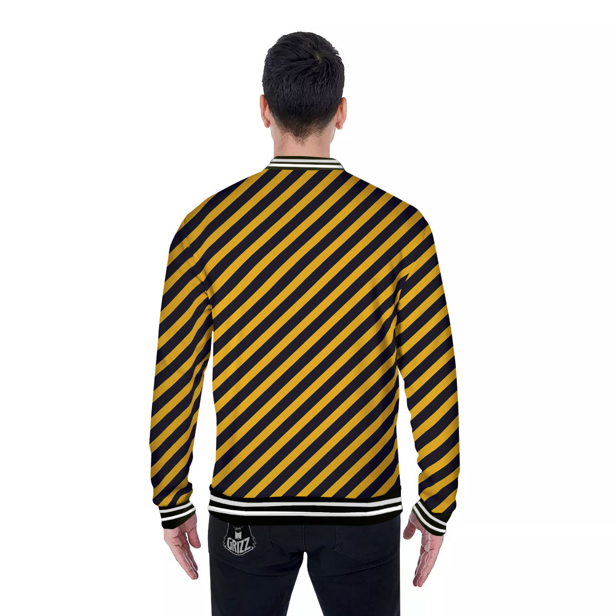 Warning Striped Yellow And Black Print Baseball Jacket-grizzshop