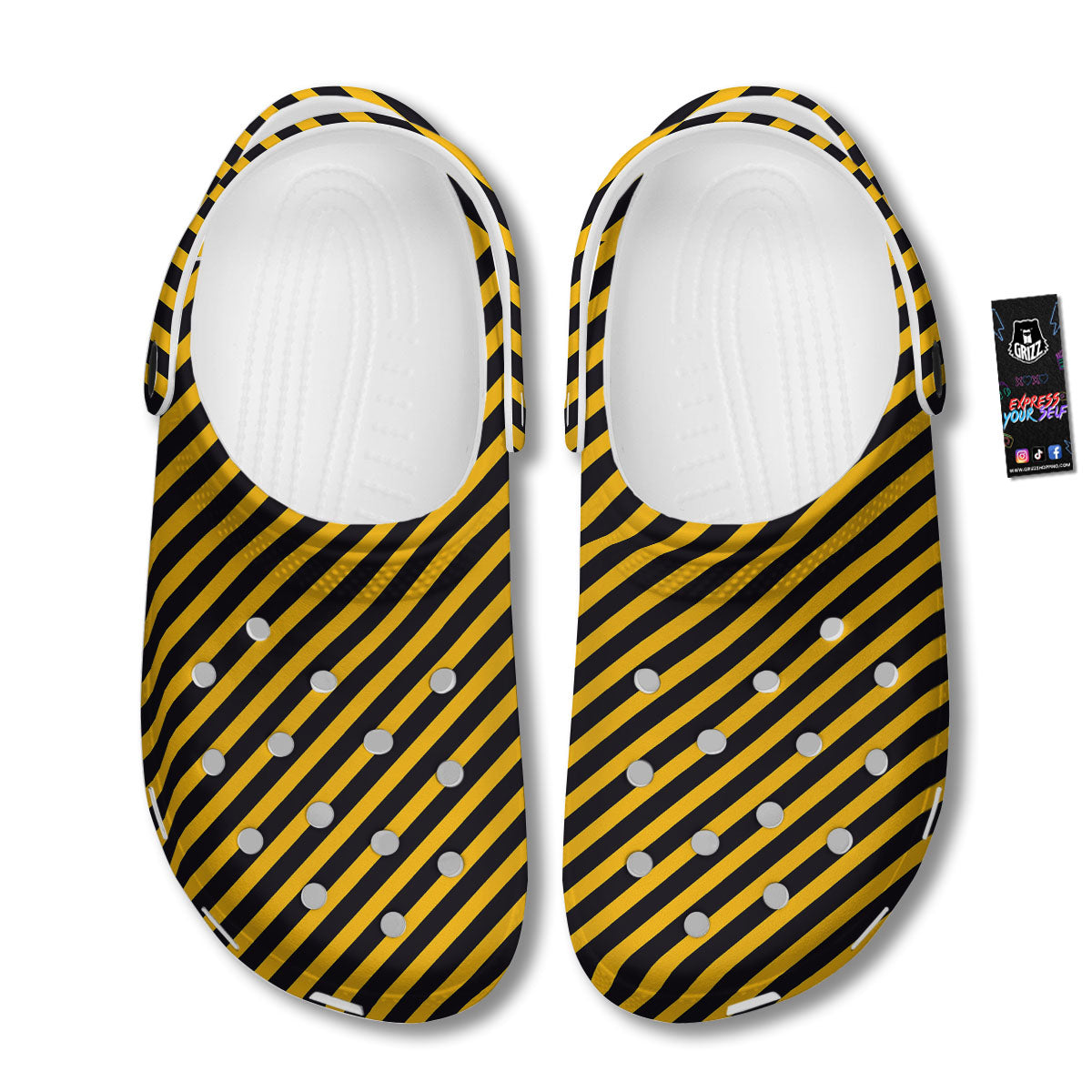 Warning Striped Yellow And Black Print Clog-grizzshop