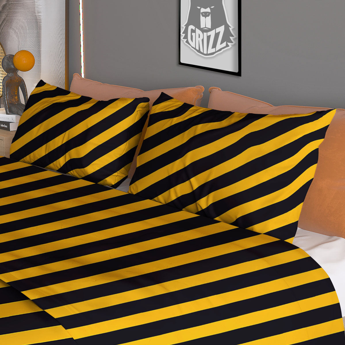 Warning Striped Yellow And Black Print Duvet Cover Bedding Set