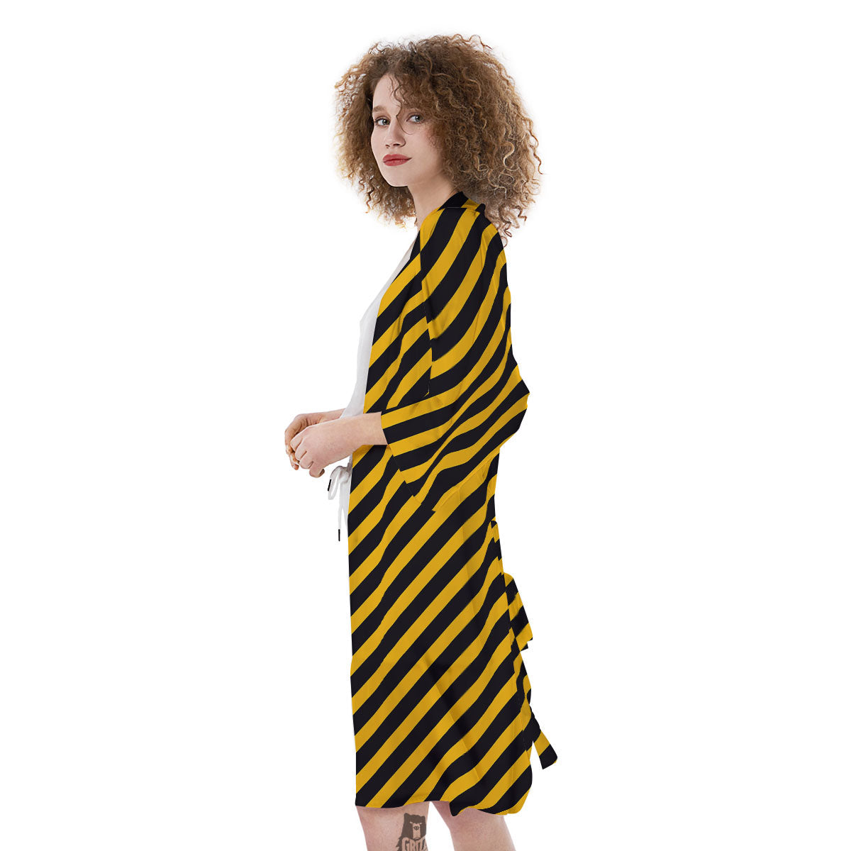 Warning Striped Yellow And Black Print Kimono-grizzshop
