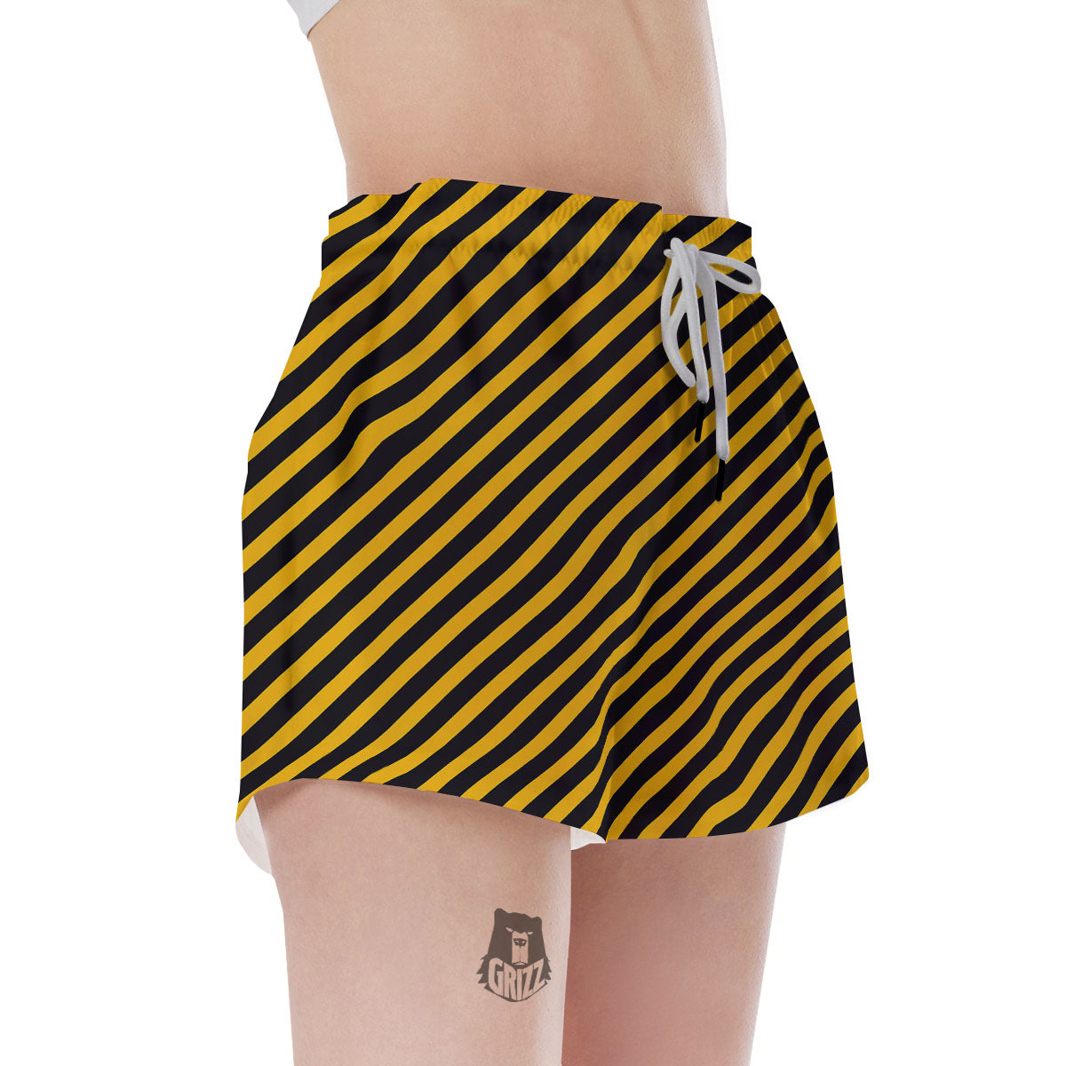Warning Striped Yellow And Black Print Women's Shorts-grizzshop