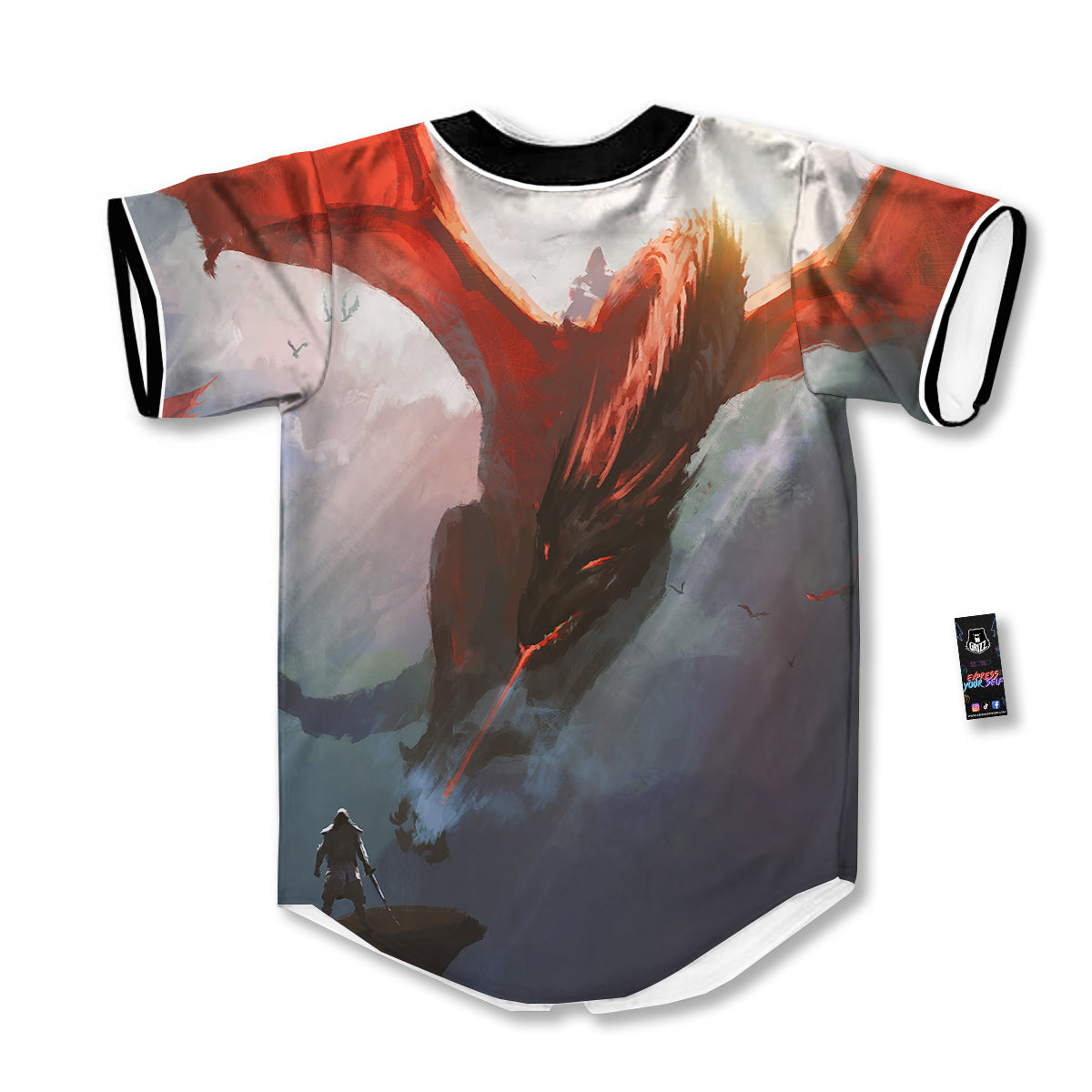 Warrior And Red Dragon Print Baseball Jersey-grizzshop