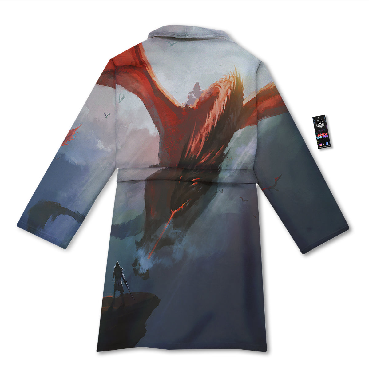 Warrior And Red Dragon Print Bathrobe-grizzshop