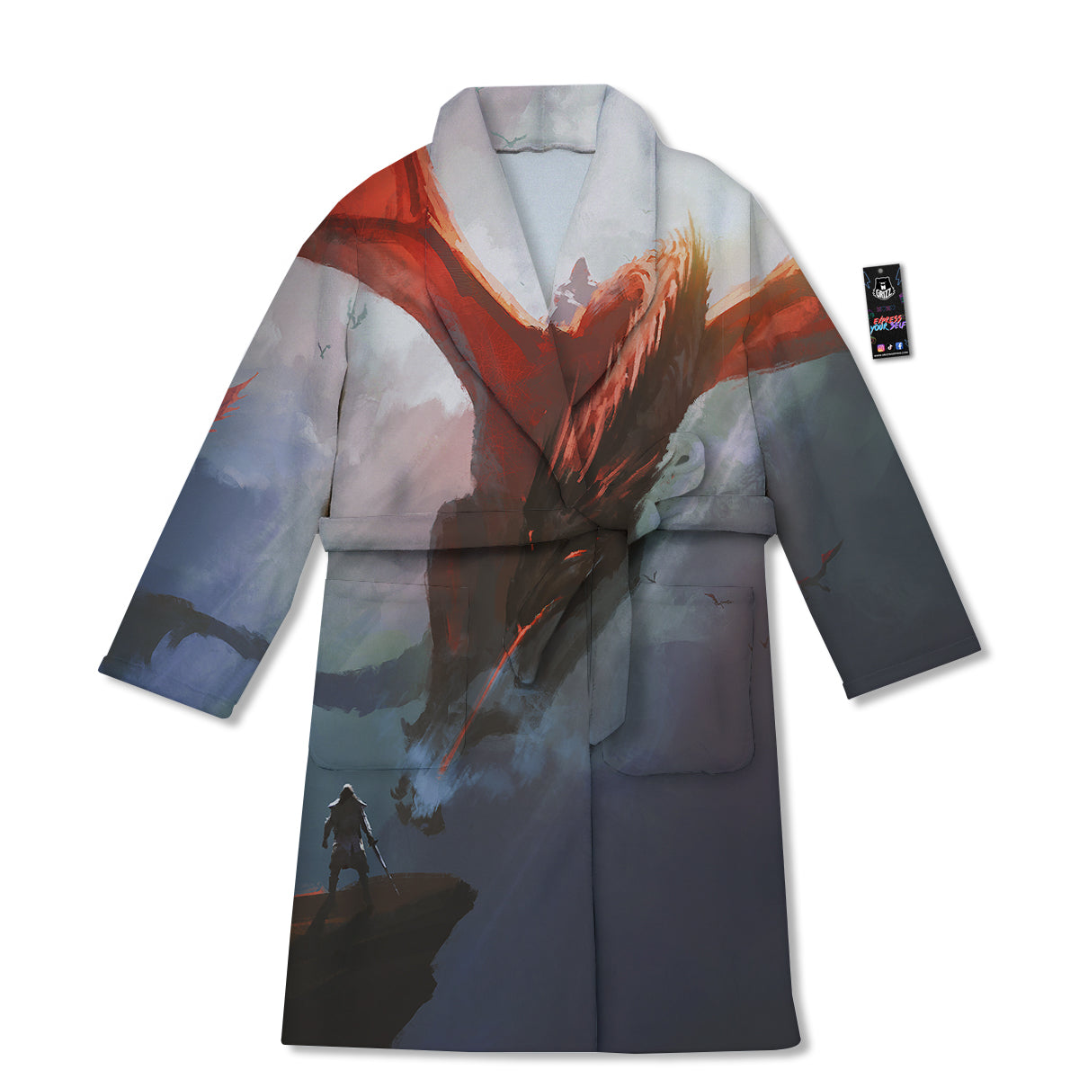 Warrior And Red Dragon Print Bathrobe-grizzshop