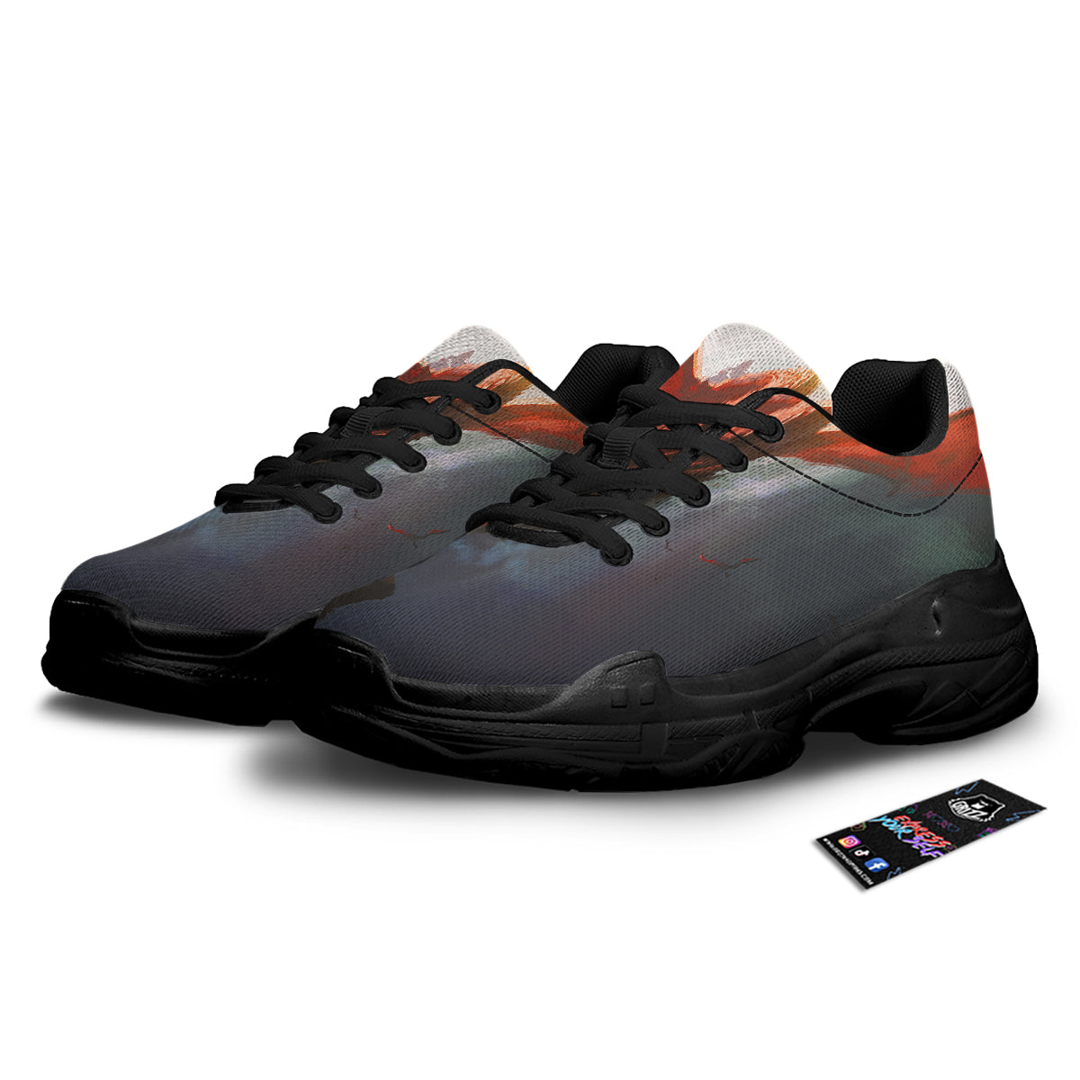 Warrior And Red Dragon Print Black Chunky Shoes-grizzshop