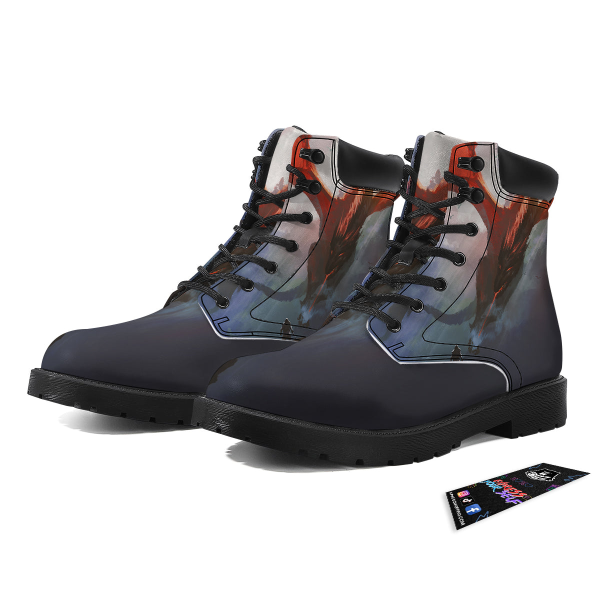 Warrior And Red Dragon Print Boots-grizzshop