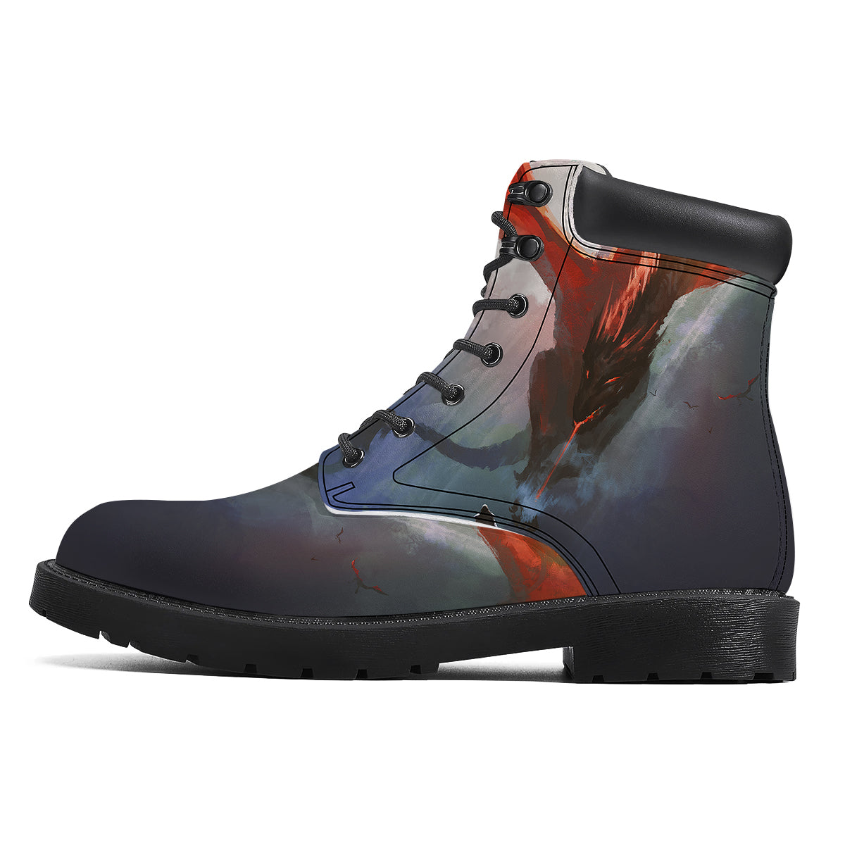Warrior And Red Dragon Print Boots-grizzshop