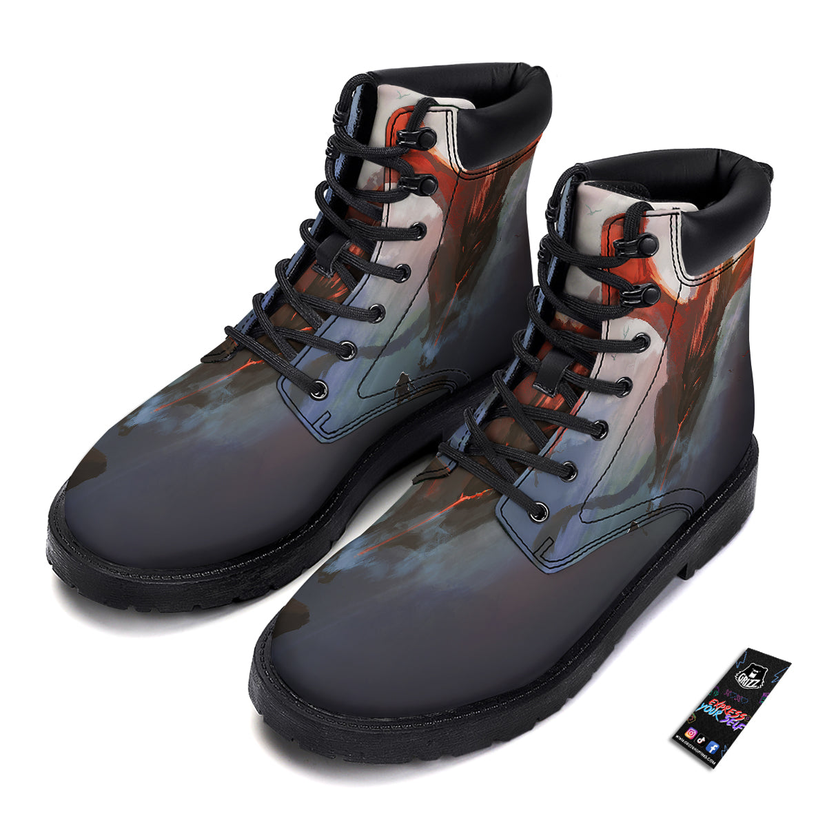 Warrior And Red Dragon Print Boots-grizzshop