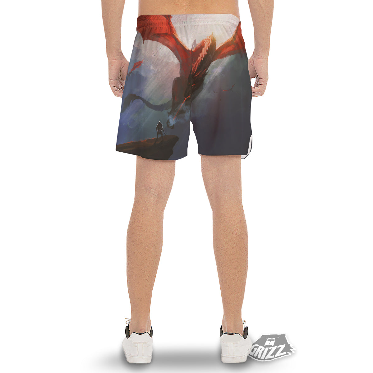 Warrior And Red Dragon Print Men's Gym Shorts-grizzshop