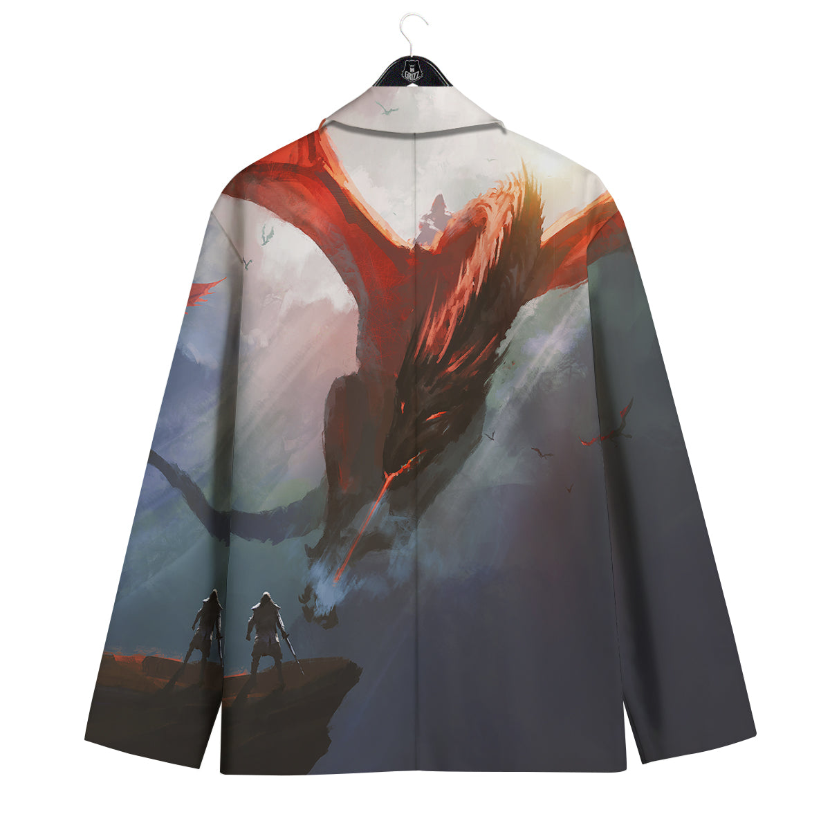 Warrior And Red Dragon Print Men's Sport Coat-grizzshop