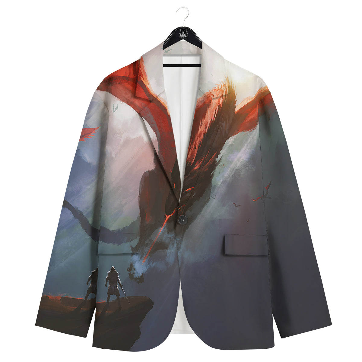 Warrior And Red Dragon Print Men's Sport Coat-grizzshop