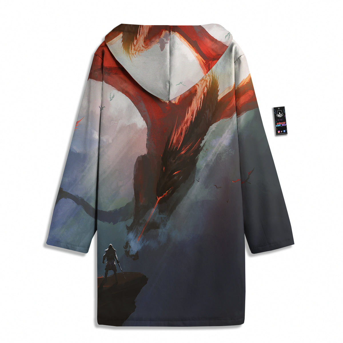 Warrior And Red Dragon Print Men's Windbreaker Jacket-grizzshop
