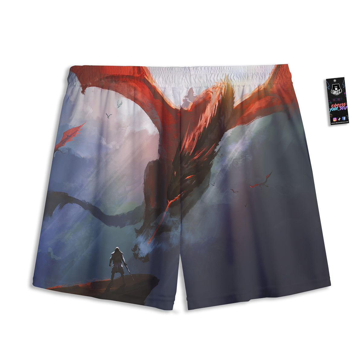 Windowpane Doodle Print Pattern Mesh Shorts