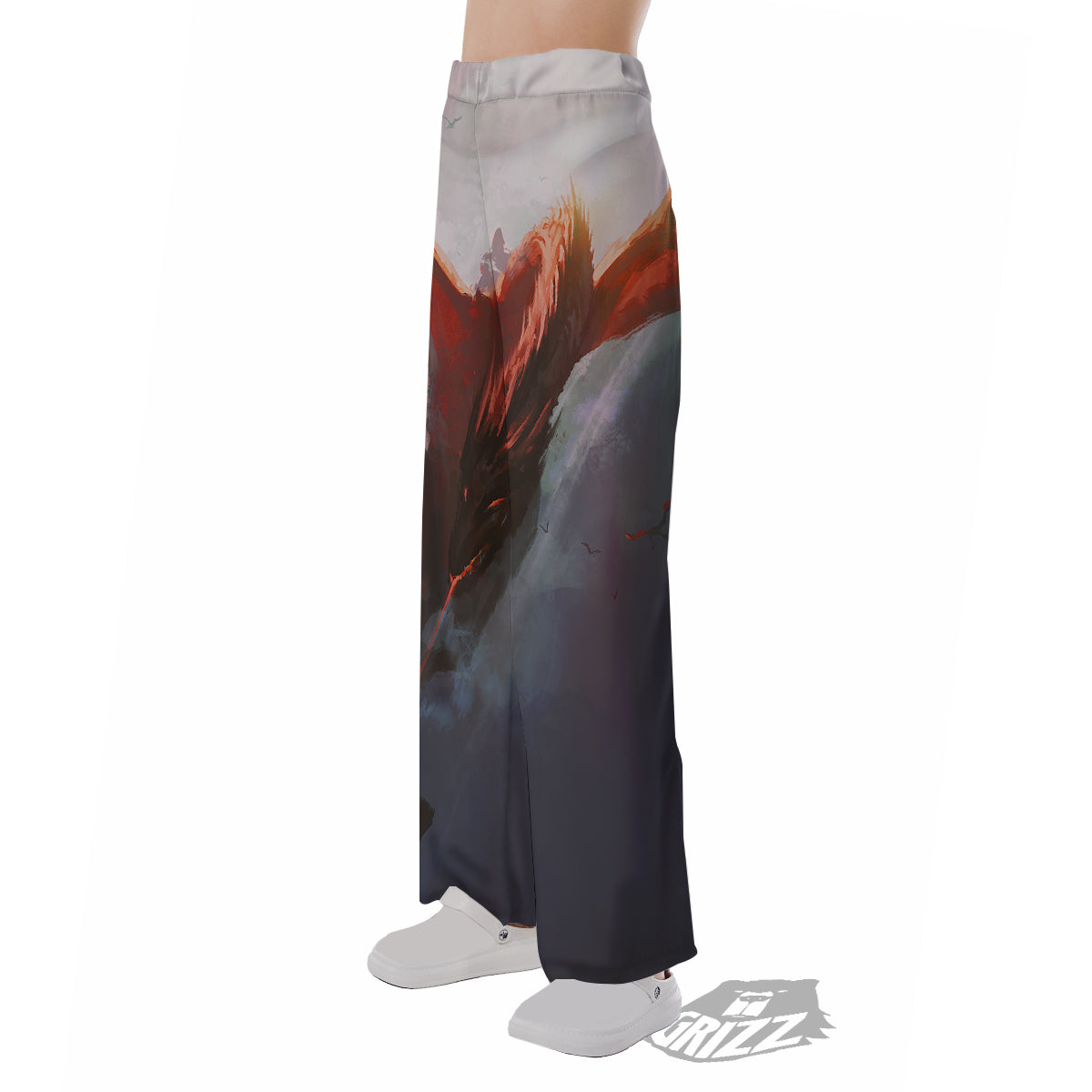 Warrior And Red Dragon Print Pajama Pants-grizzshop