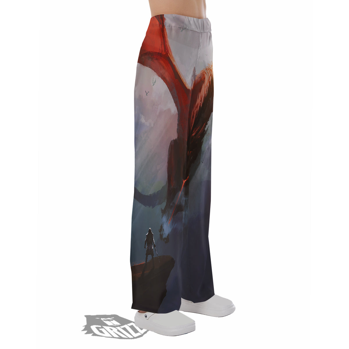 Warrior And Red Dragon Print Pajama Pants-grizzshop