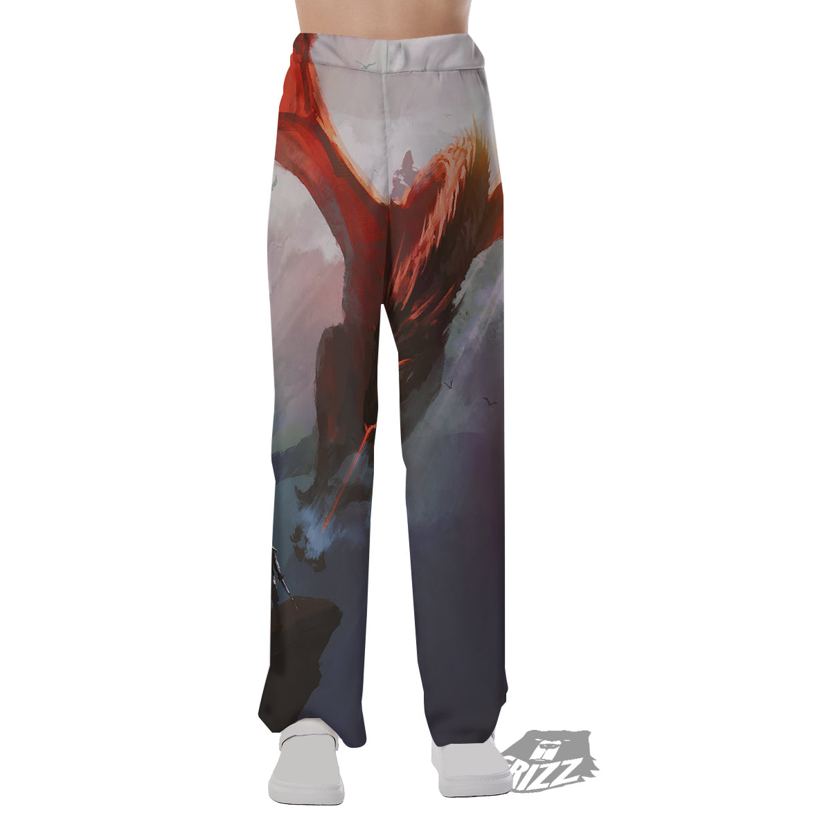 Warrior And Red Dragon Print Pajama Pants-grizzshop