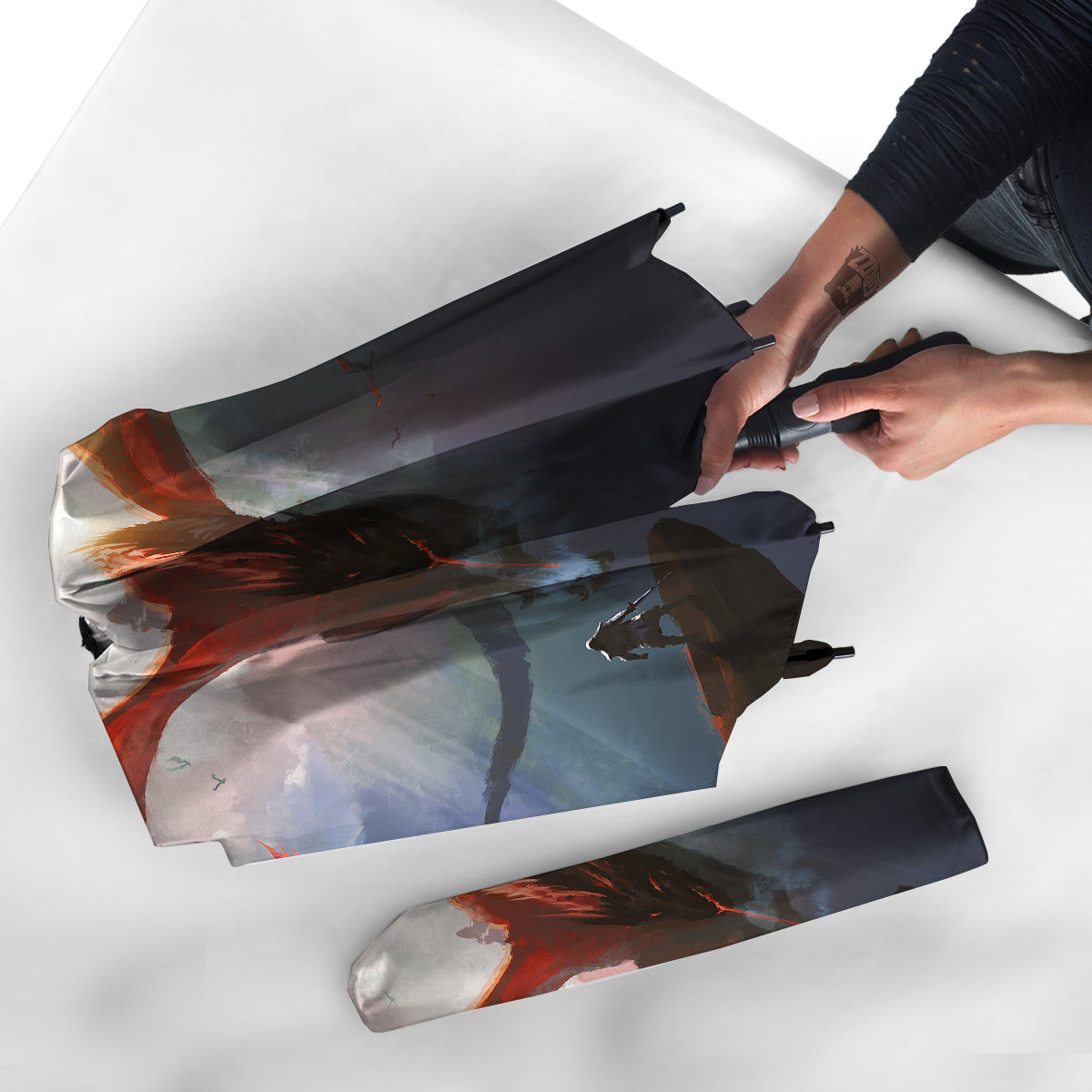 Warrior And Red Dragon Print Umbrella-grizzshop