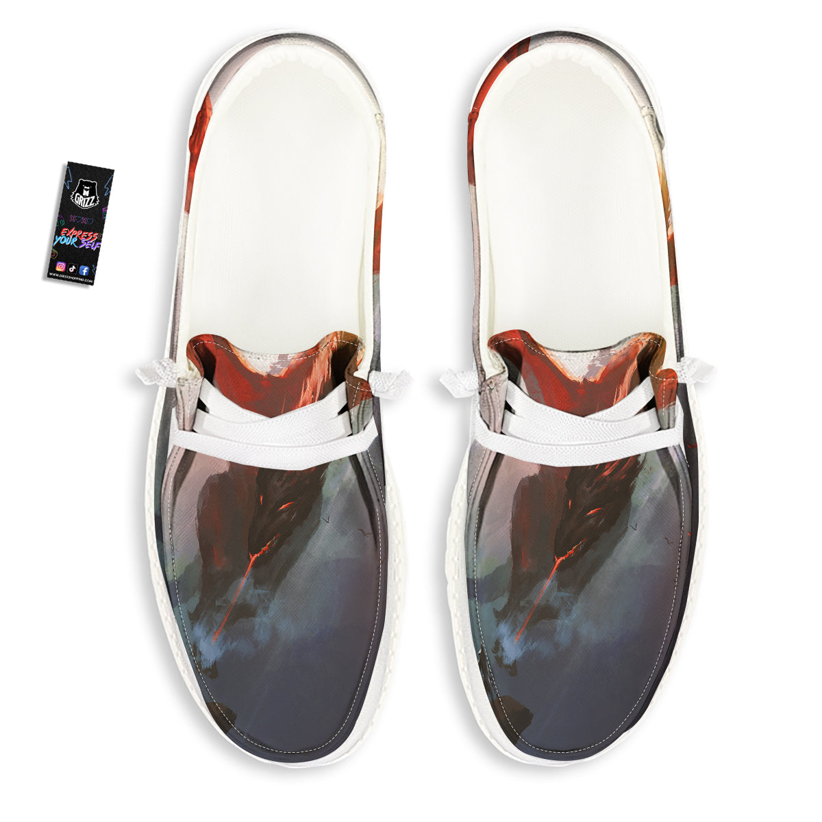 Warrior And Red Dragon Print White Loafers-grizzshop