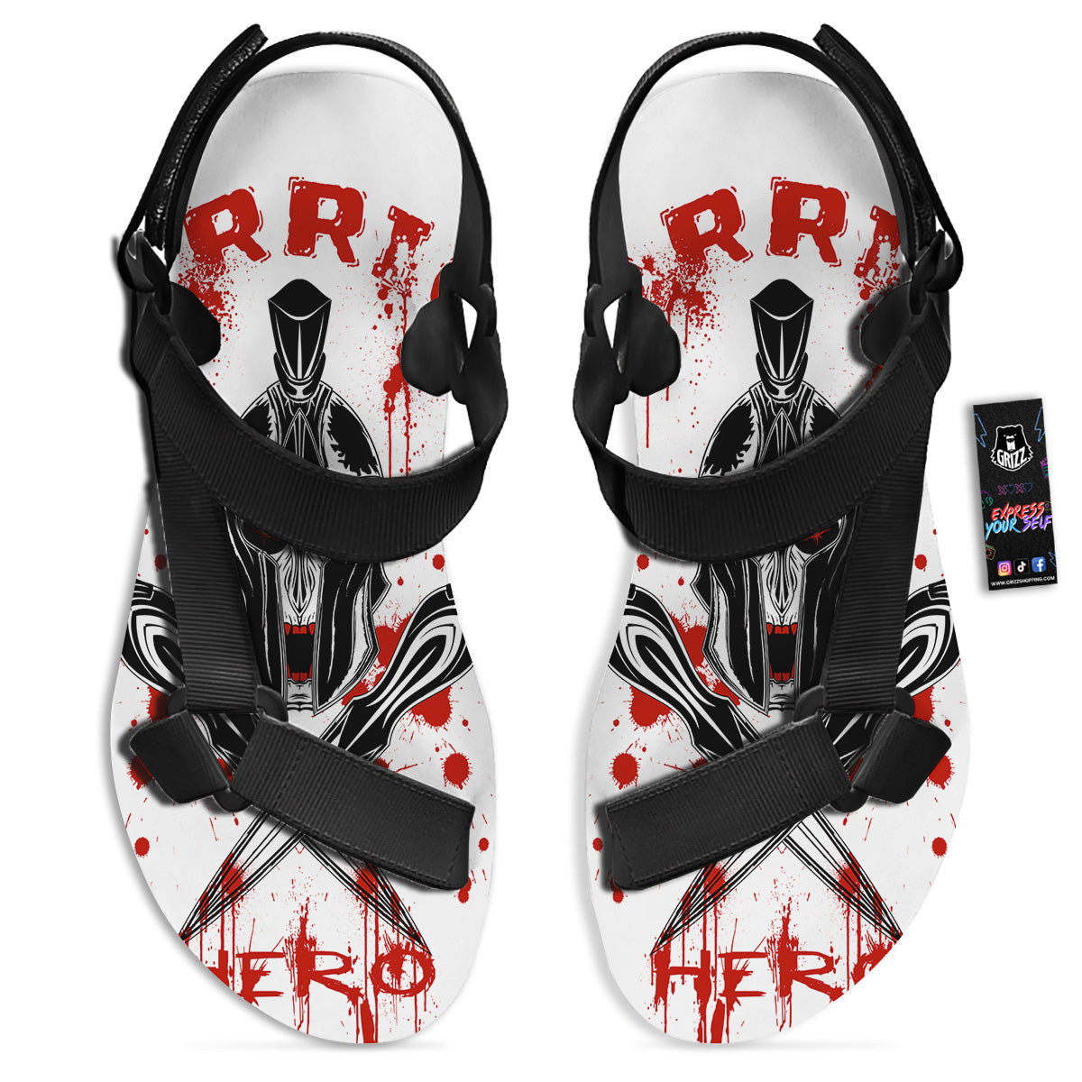 Warrior Bloody Spartan Print Black Open Toe Sandals-grizzshop