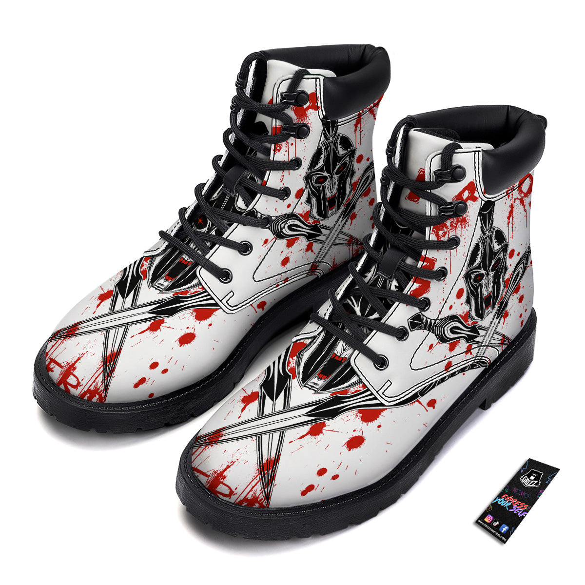 Warrior Bloody Spartan Print Boots-grizzshop