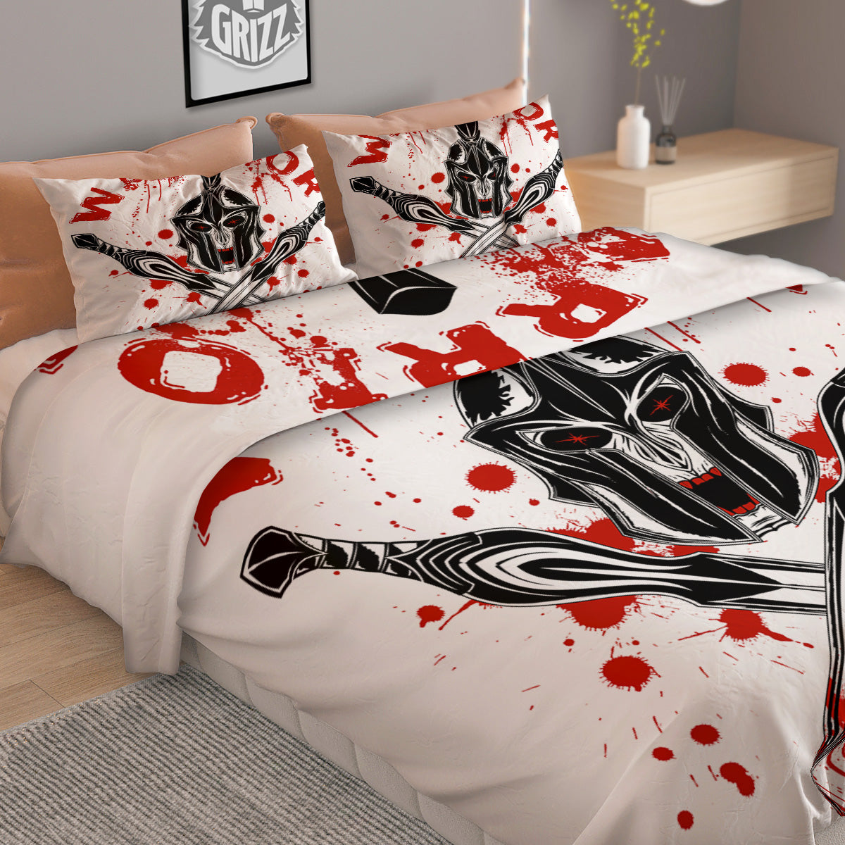 Warrior Bloody Spartan Print Duvet Cover Bedding Set
