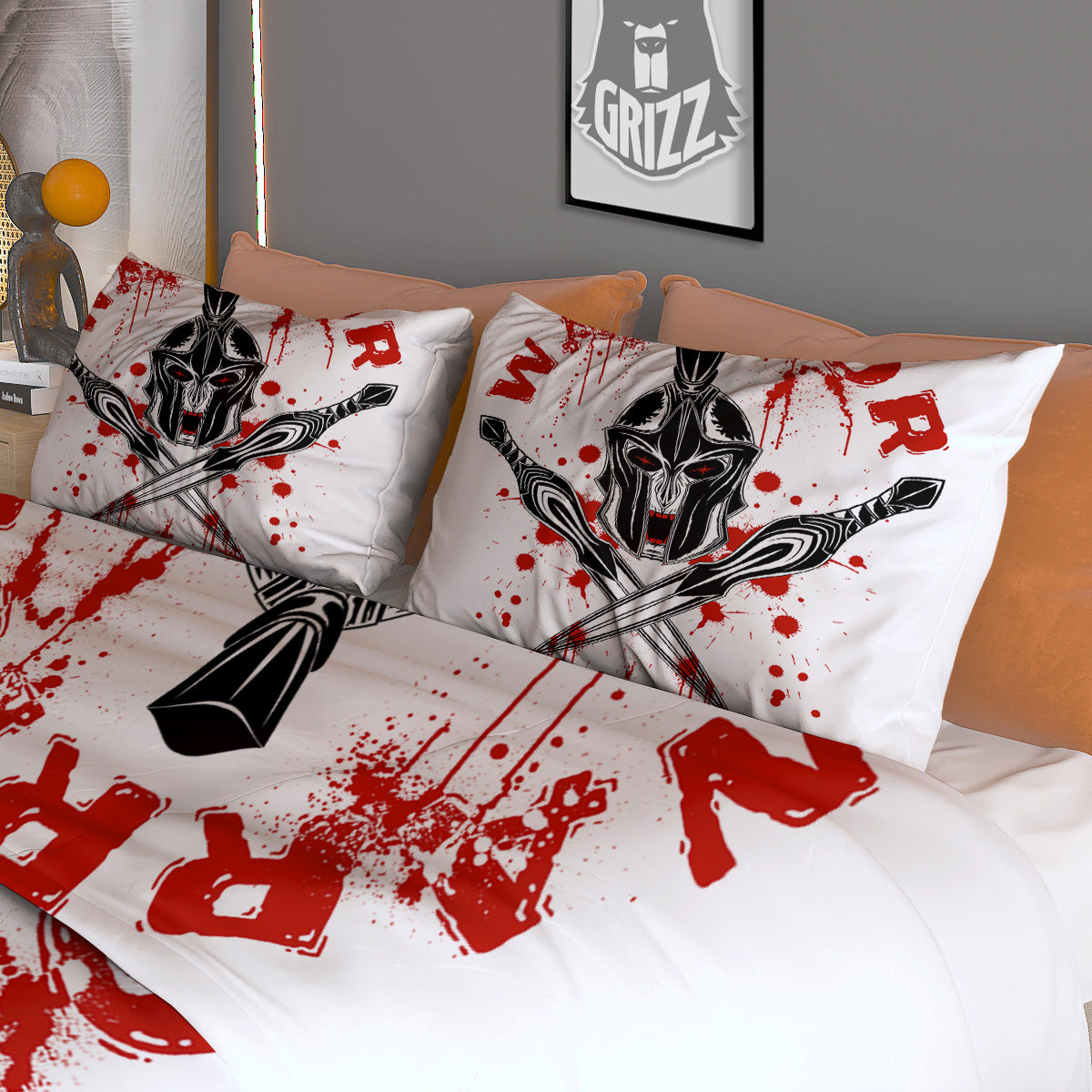 Warrior Bloody Spartan Print Duvet Cover Bedding Set