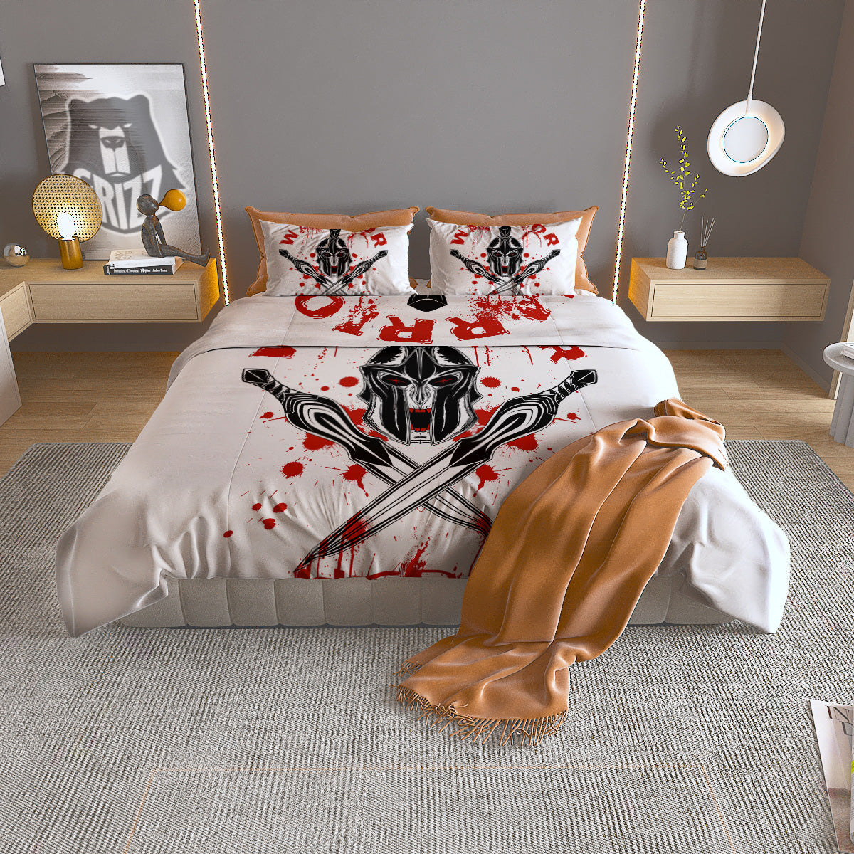 Warrior Bloody Spartan Print Duvet Cover Bedding Set