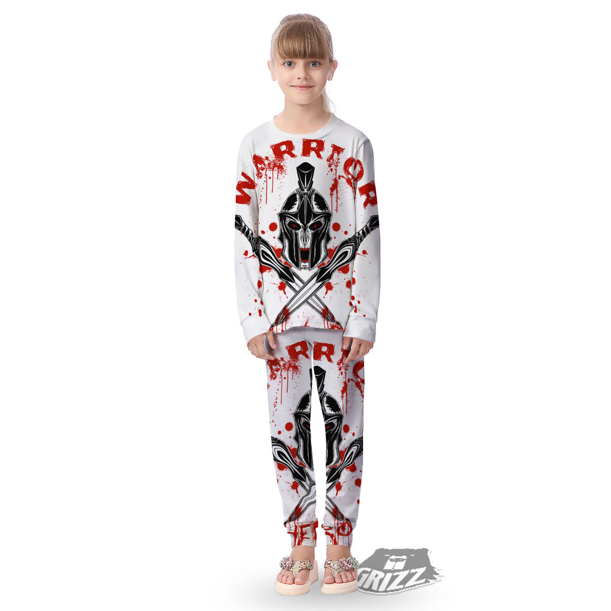 Warrior Bloody Spartan Print Kid's Pajamas-grizzshop