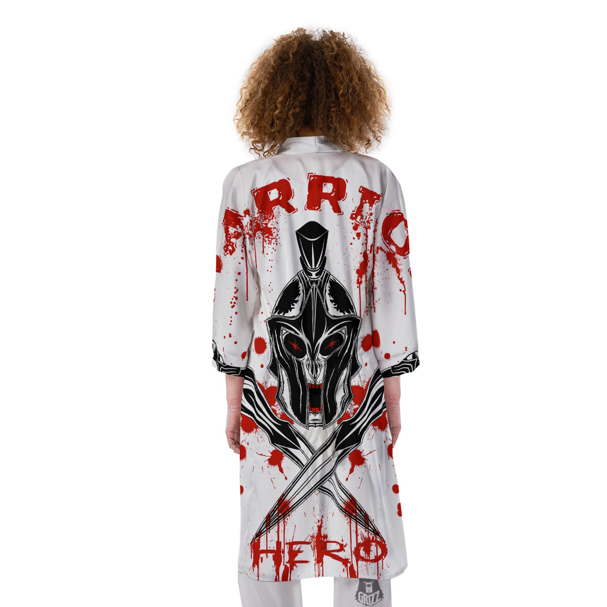 Warrior Bloody Spartan Print Kimono-grizzshop