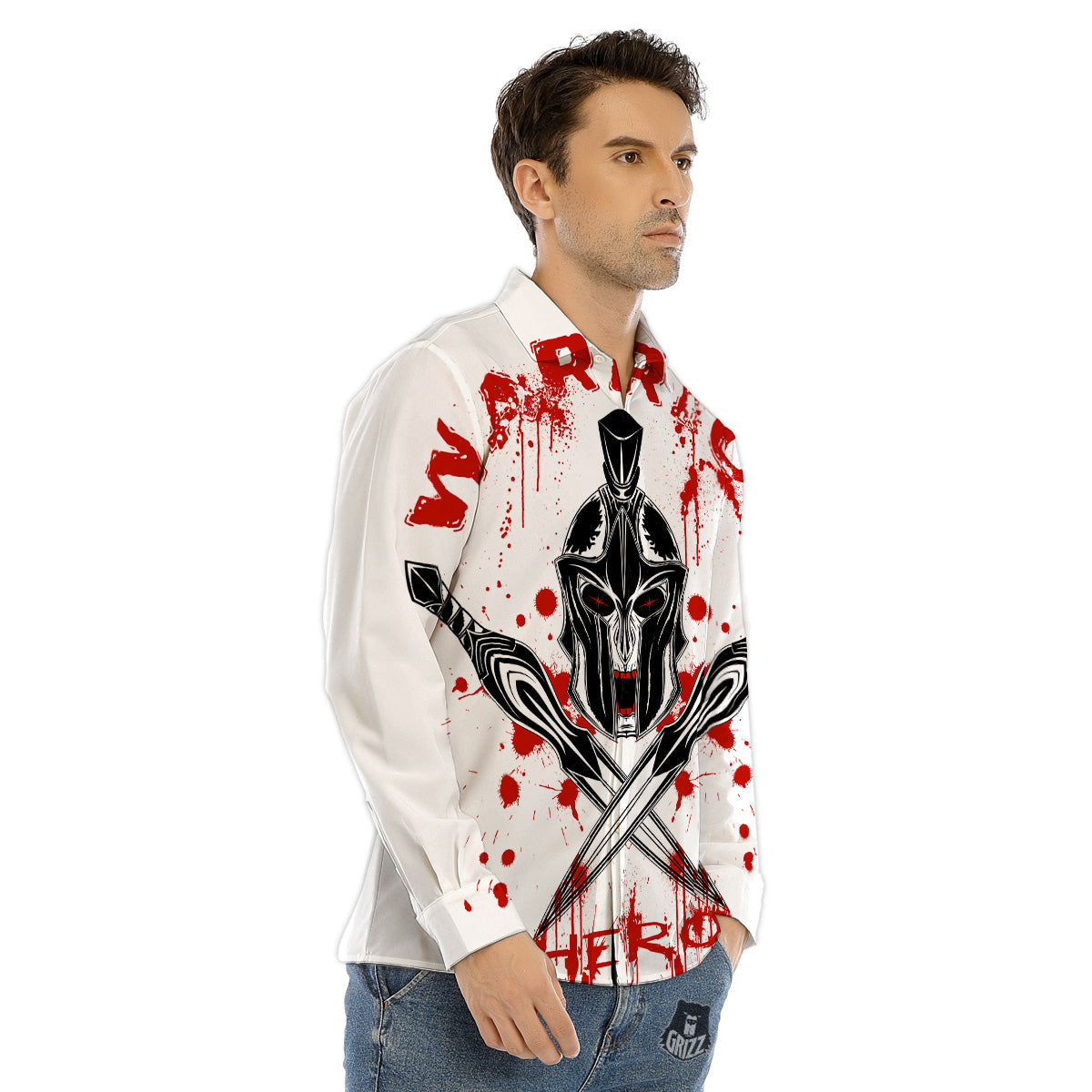 Warrior Bloody Spartan Print Men's Dress Shirts-grizzshop