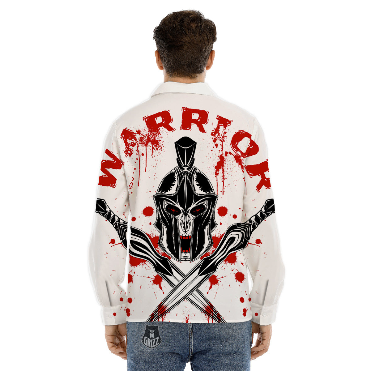 Warrior Bloody Spartan Print Men's Dress Shirts-grizzshop