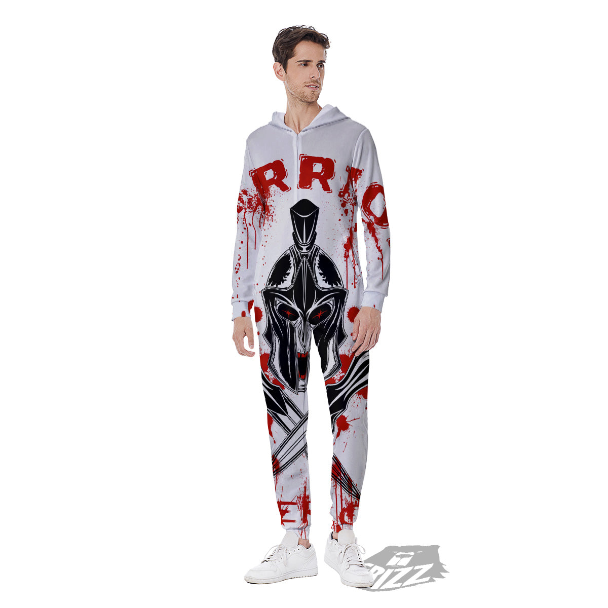 Warrior Bloody Spartan Print Men's Jumpsuit-grizzshop